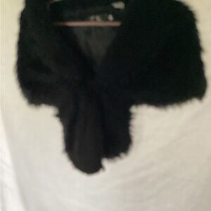 Shawl, black , faux fur , soft